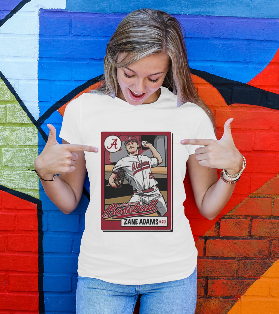 Alabama Baseball Zane Adams #20 Caricature Card T-Shirt