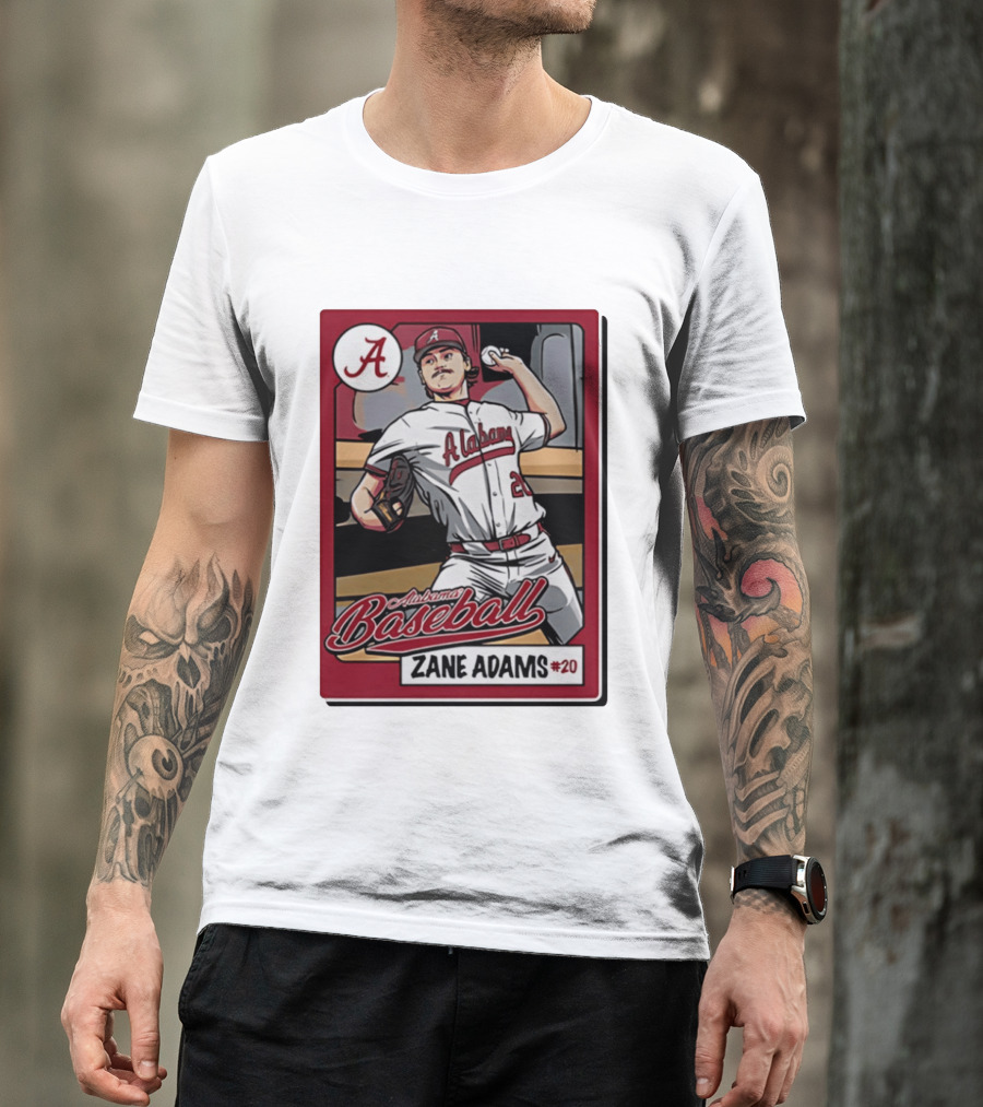 Alabama Baseball Zane Adams #20 Caricature Card T-Shirt
