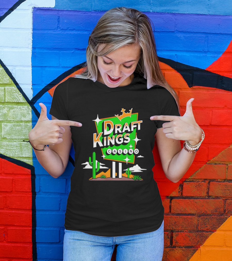DraftKings Casino Neon Cactus Desert Scene T-Shirt