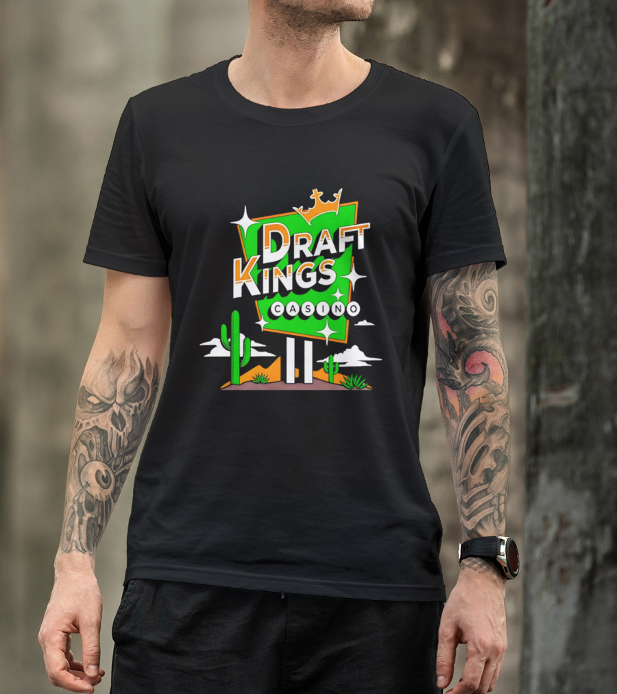 DraftKings Casino Neon Cactus Desert Scene T-Shirt