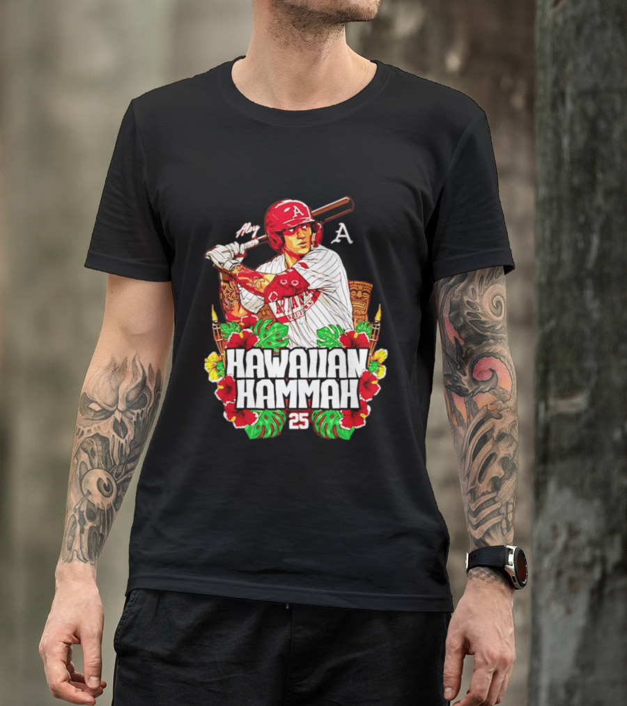 Aloy Hawaiian Hammah Arkansas Baseball 25 Caricature NCAA T-Shirt