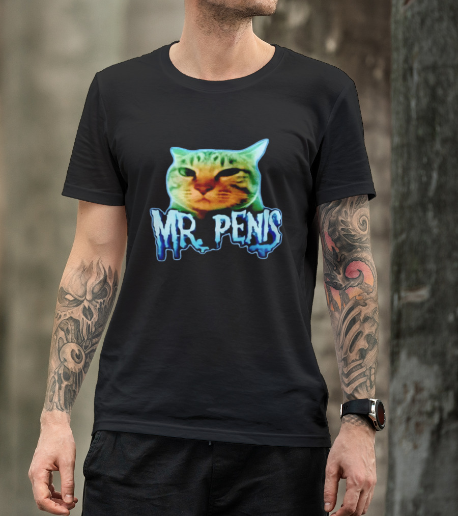 Mr Penis Cat Bold Neon Feline Face T-Shirt