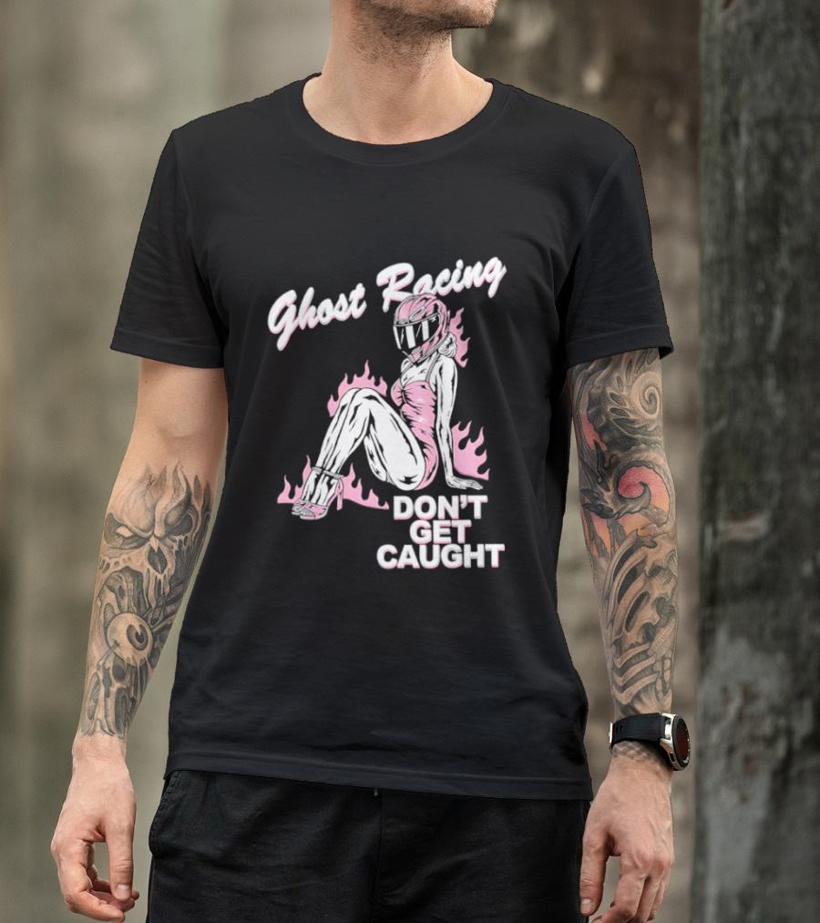 Ghost Racing Don't Get Caught Flaming Helmeted Figure T-Shirt