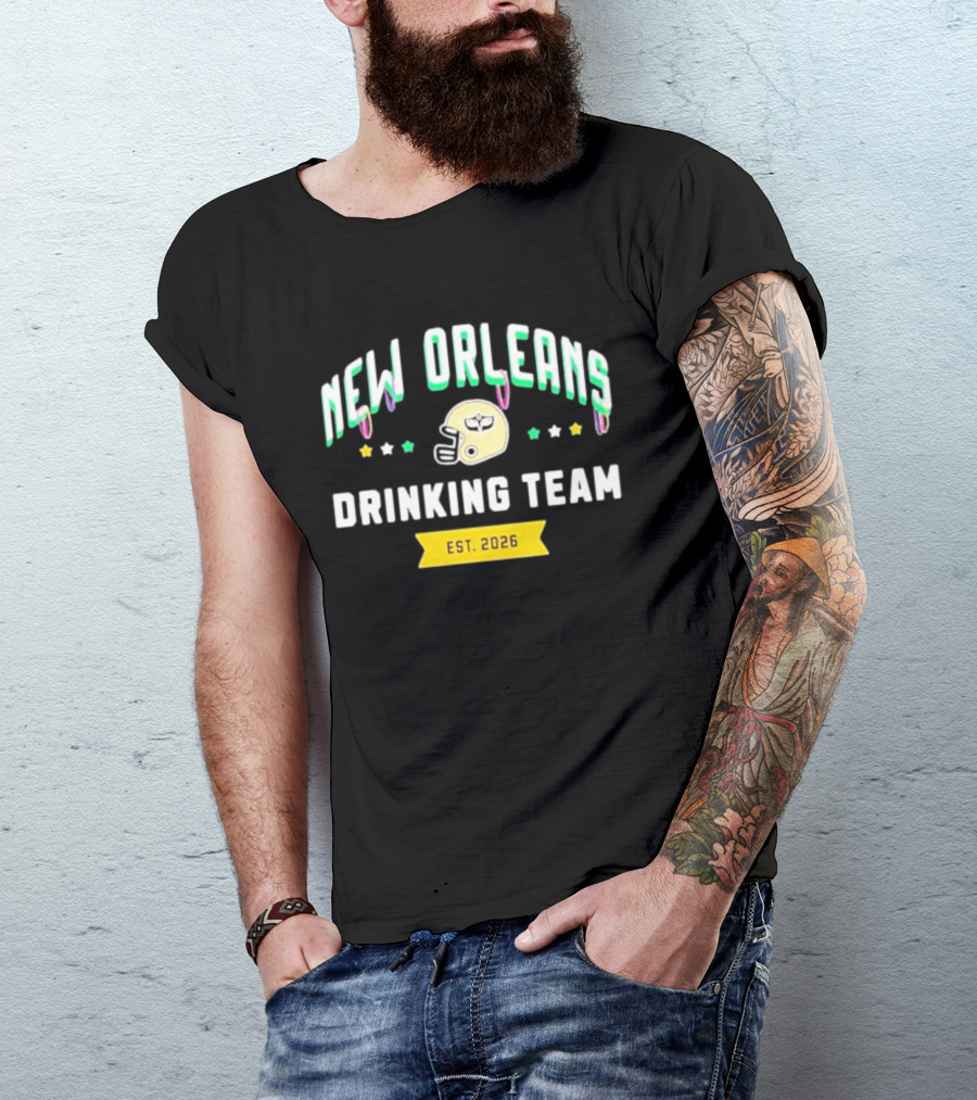 New Orleans Drinking Team Football Helmet St. Patrick's Day Est 2026 T-Shirt
