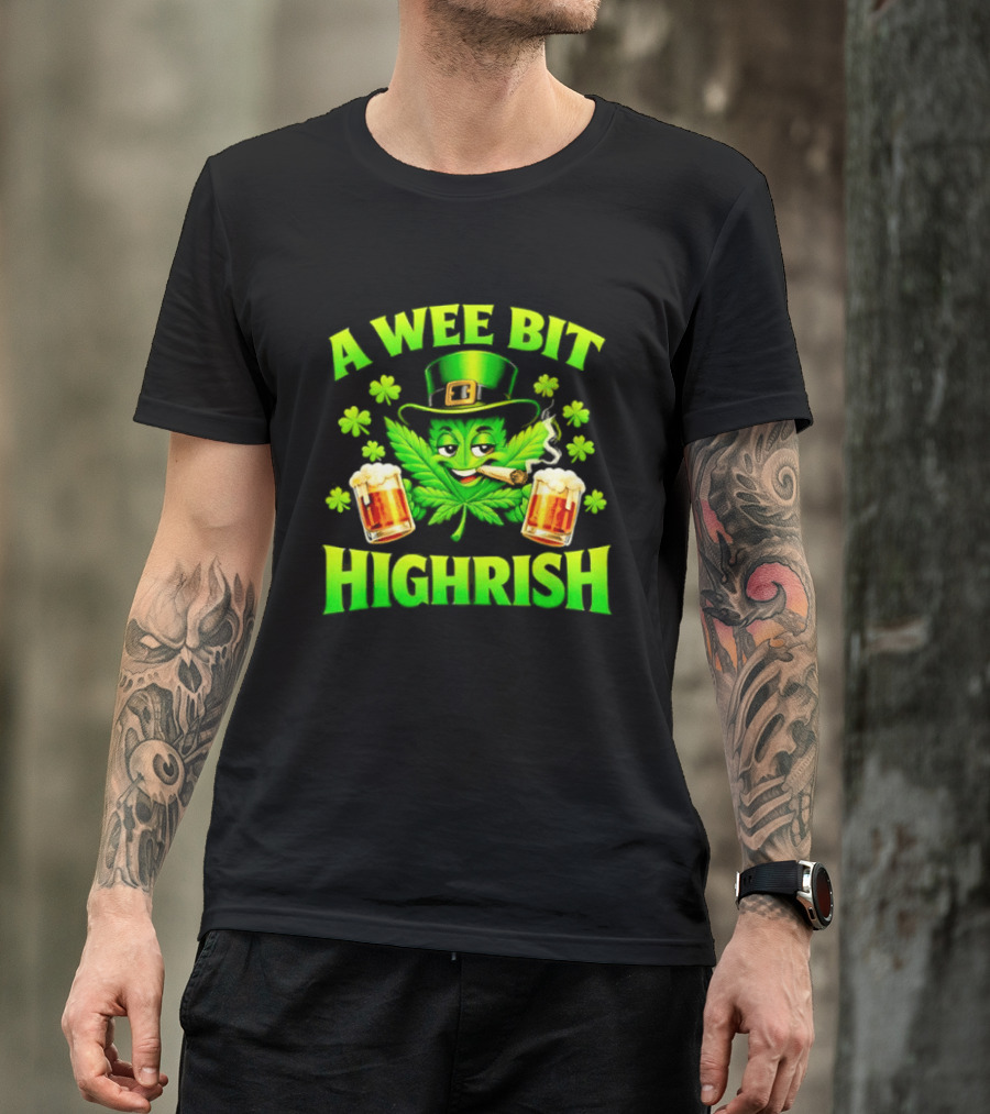 A Wee Bit Highrish St Patrick's Day Smoking Leprechaun Beer Shamrock T-Shirt