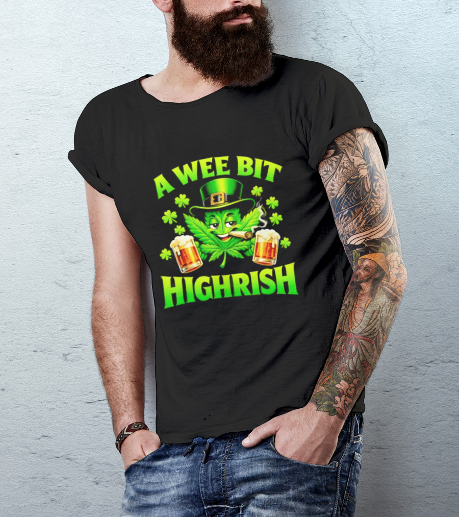 A Wee Bit Highrish St Patrick's Day Smoking Leprechaun Beer Shamrock T-Shirt