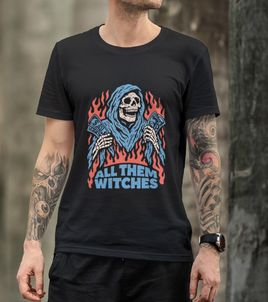All Them Witches Skeleton Hooded Figure Fiery 2026 T-Shirt