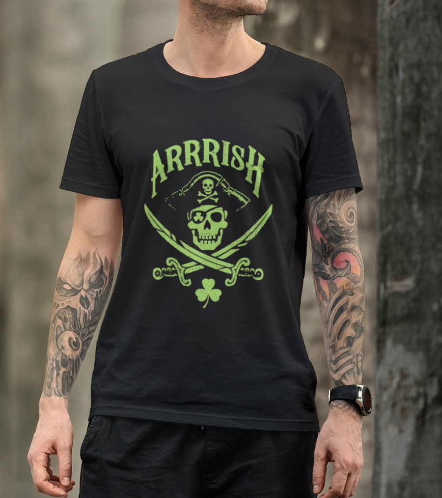 Arrrish Pirate Skull Shamrocks St. Paddy's Day T-Shirt