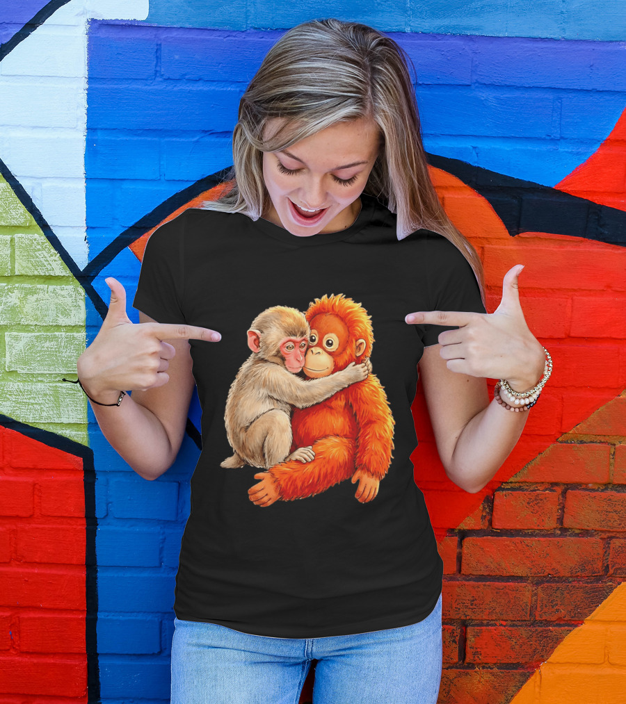 Baby Macaque Hugging Punch Monkey T-Shirt