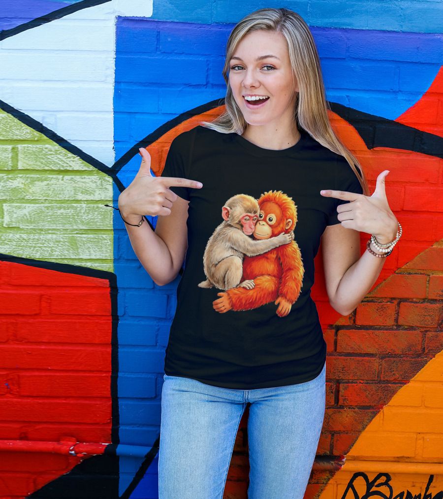 Baby Macaque Hugging Punch Monkey T-Shirt