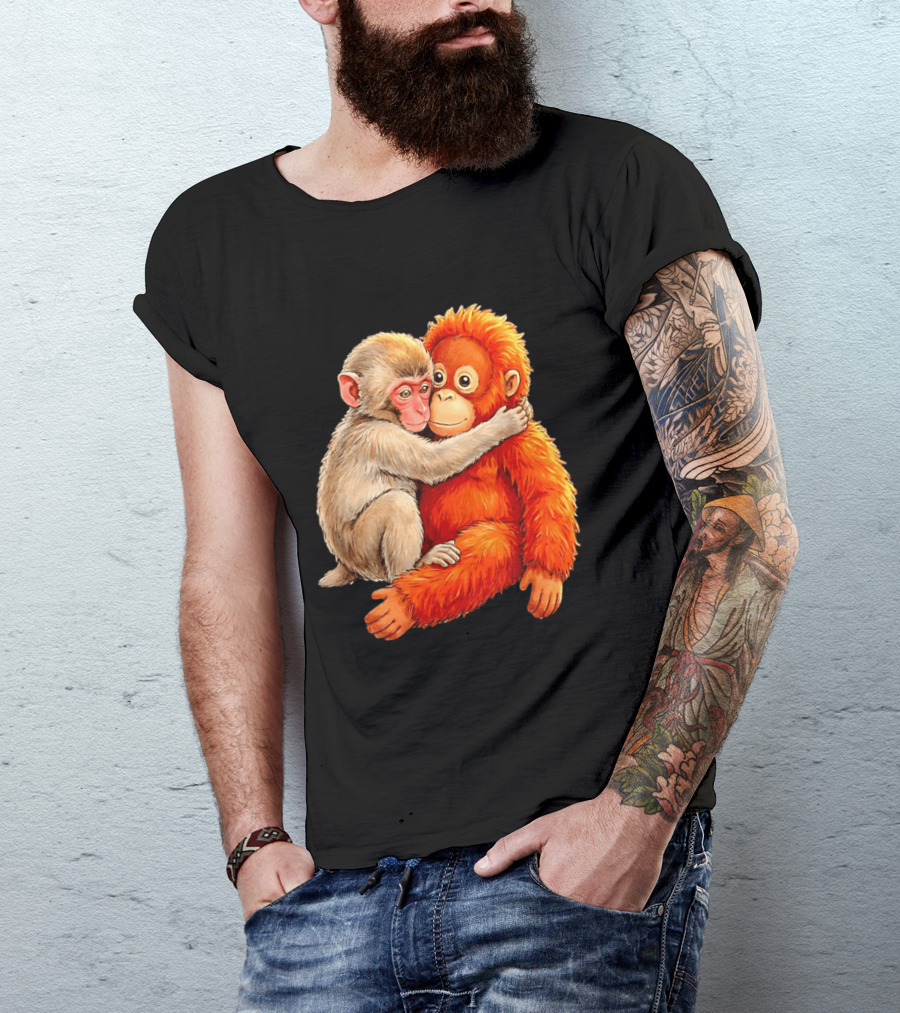 Baby Macaque Hugging Punch Monkey T-Shirt