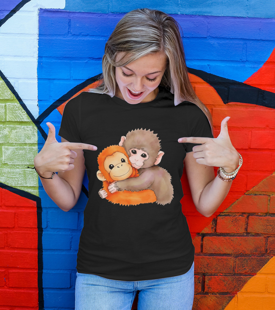 Baby Monkey Named Punch Hugging Meme Cute Animal Friendship T-Shirt