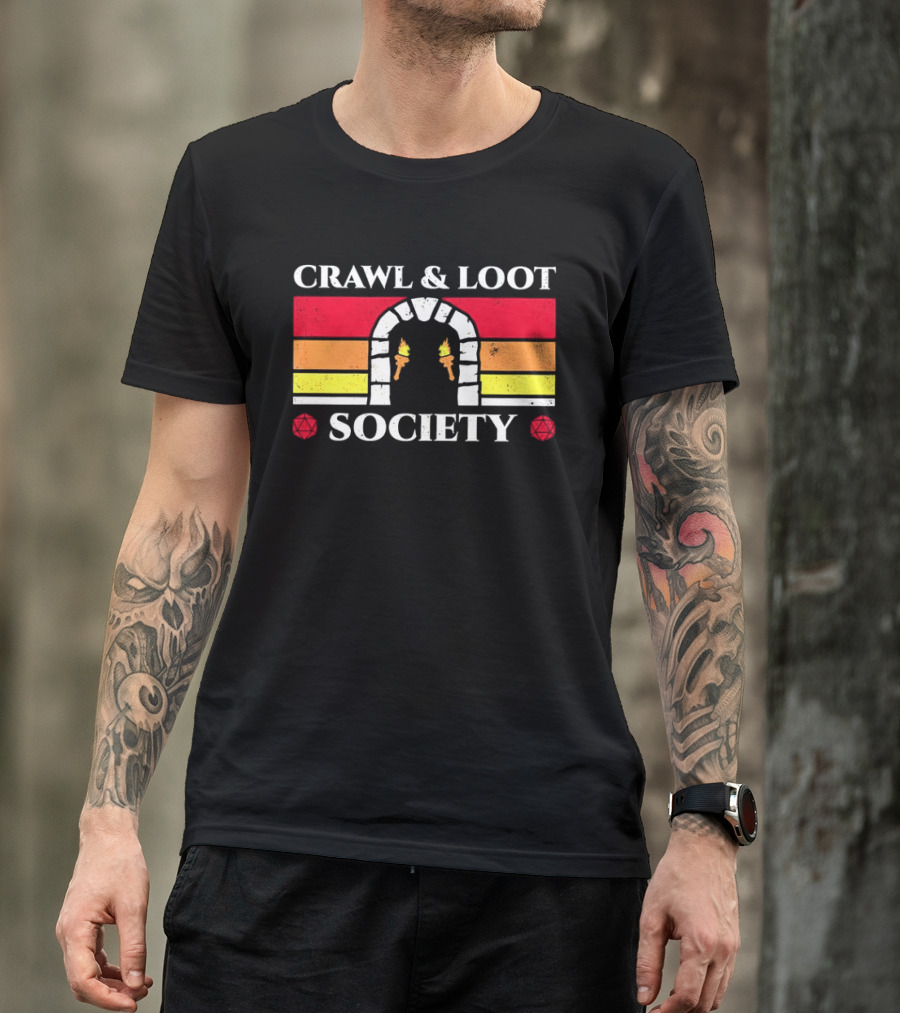 Crawl And Loot Society Retro Dungeon Gateway Torches T-Shirt
