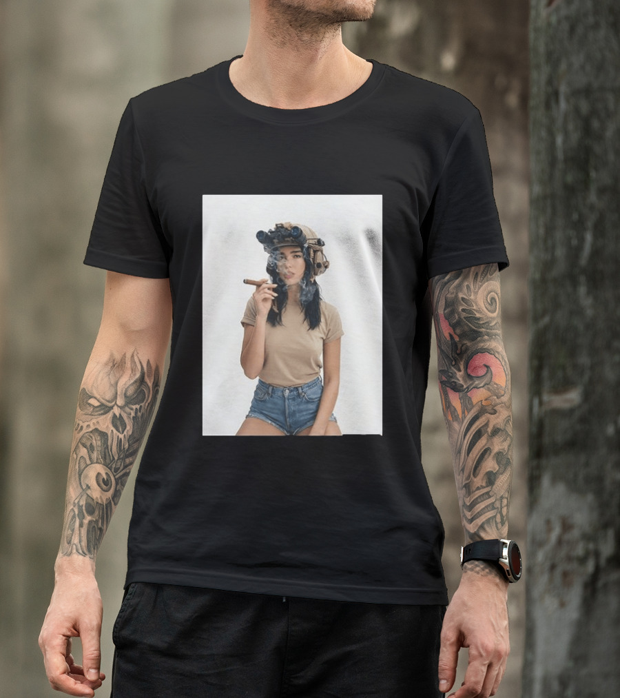 D Lipa Smoking Cigar Night Vision Helmet Aesthetic T-Shirt