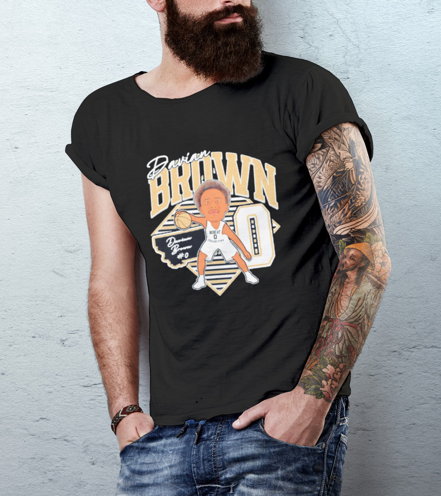 Davian Brown Bobcat Collective #0 Caricature Montana State T-Shirt