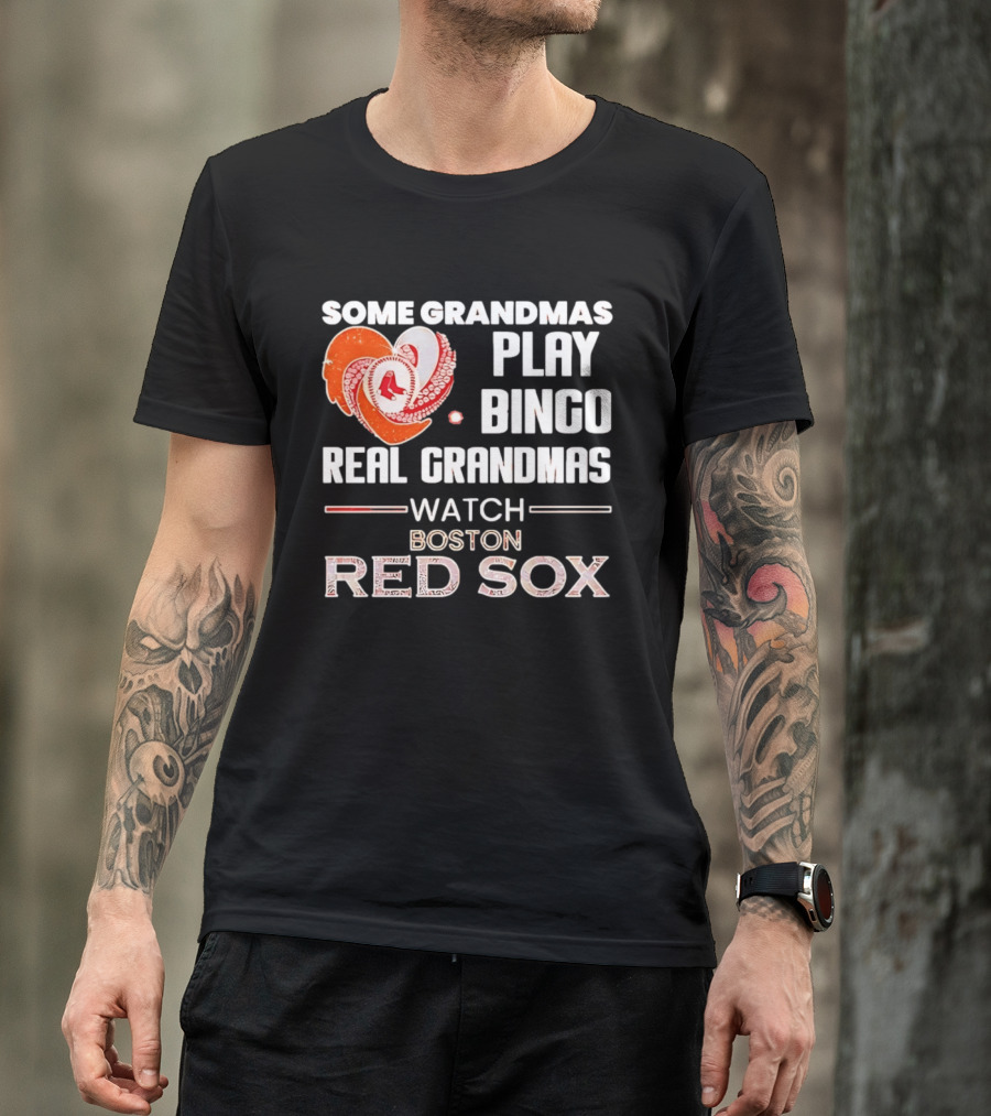 Some Grandmas Play Bingo Real Grandmas Boston Red Sox Diamond Heart Shape T-Shirt