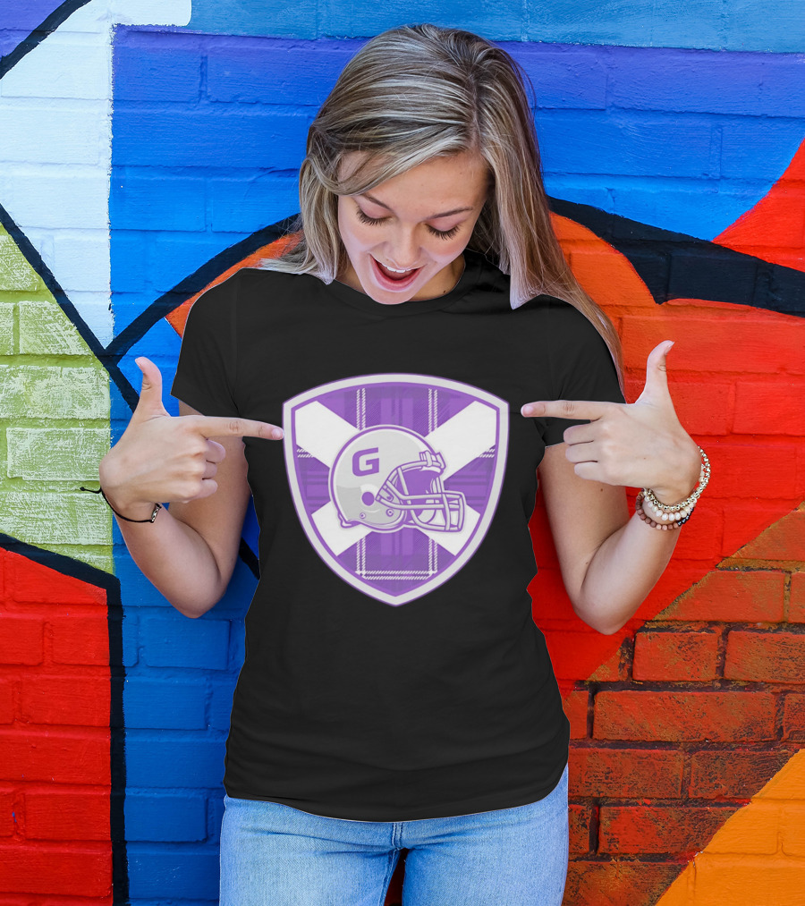 Glasgow Tartan Football Helmet Badge With St. Andrew's Cross T-Shirt