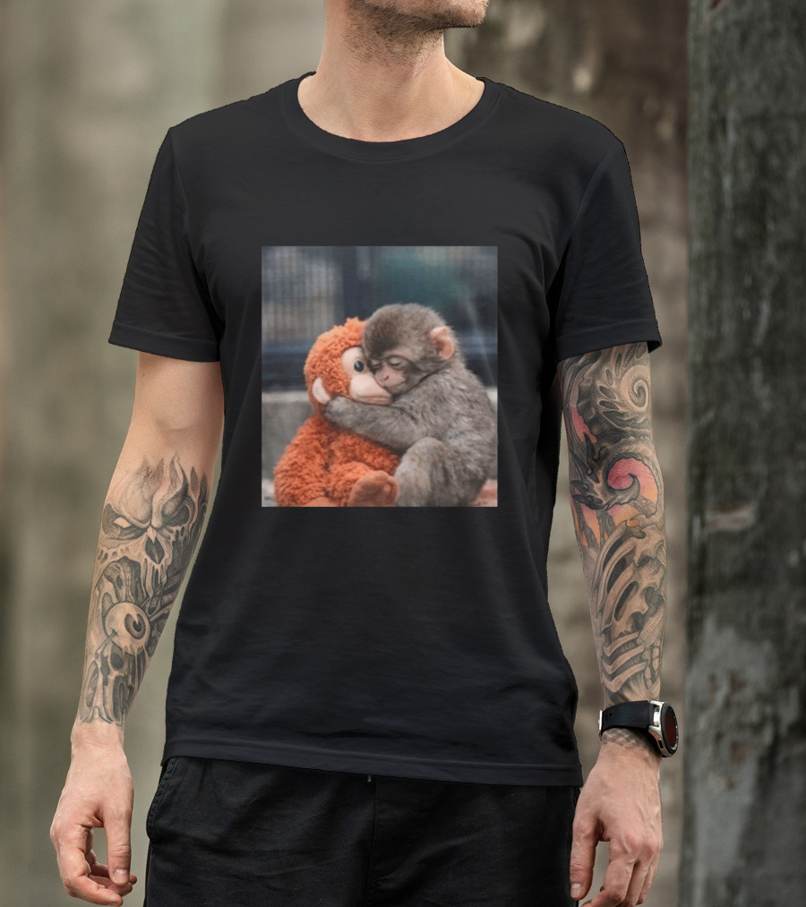 Ichikawa Zoo Punch Monkey Hugging Stuffed Toy Image T-Shirt