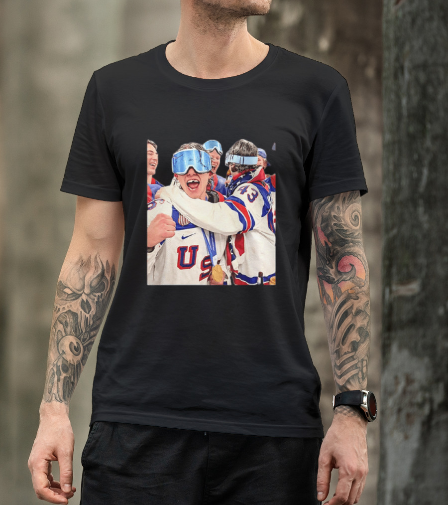 USA Hockey Gold Medal Celebration Jack Hughes Team USA 2026 T-Shirt