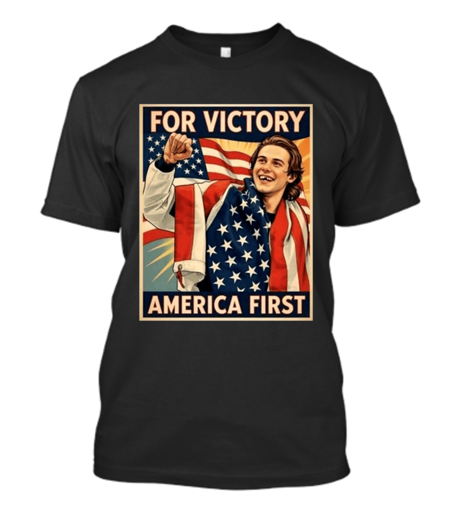 For Victory America First Patriotic Jack Hughes Victory Pose T-Shirt