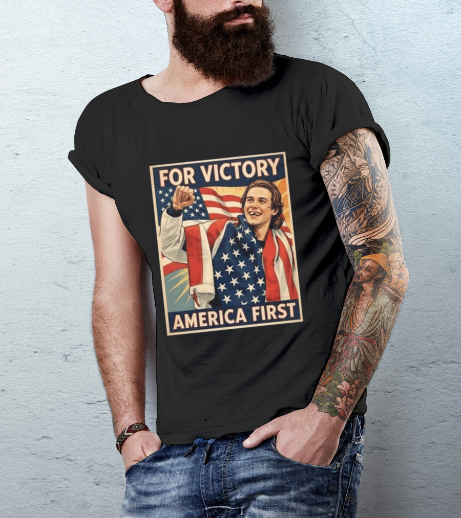 For Victory America First Patriotic Jack Hughes Victory Pose T-Shirt