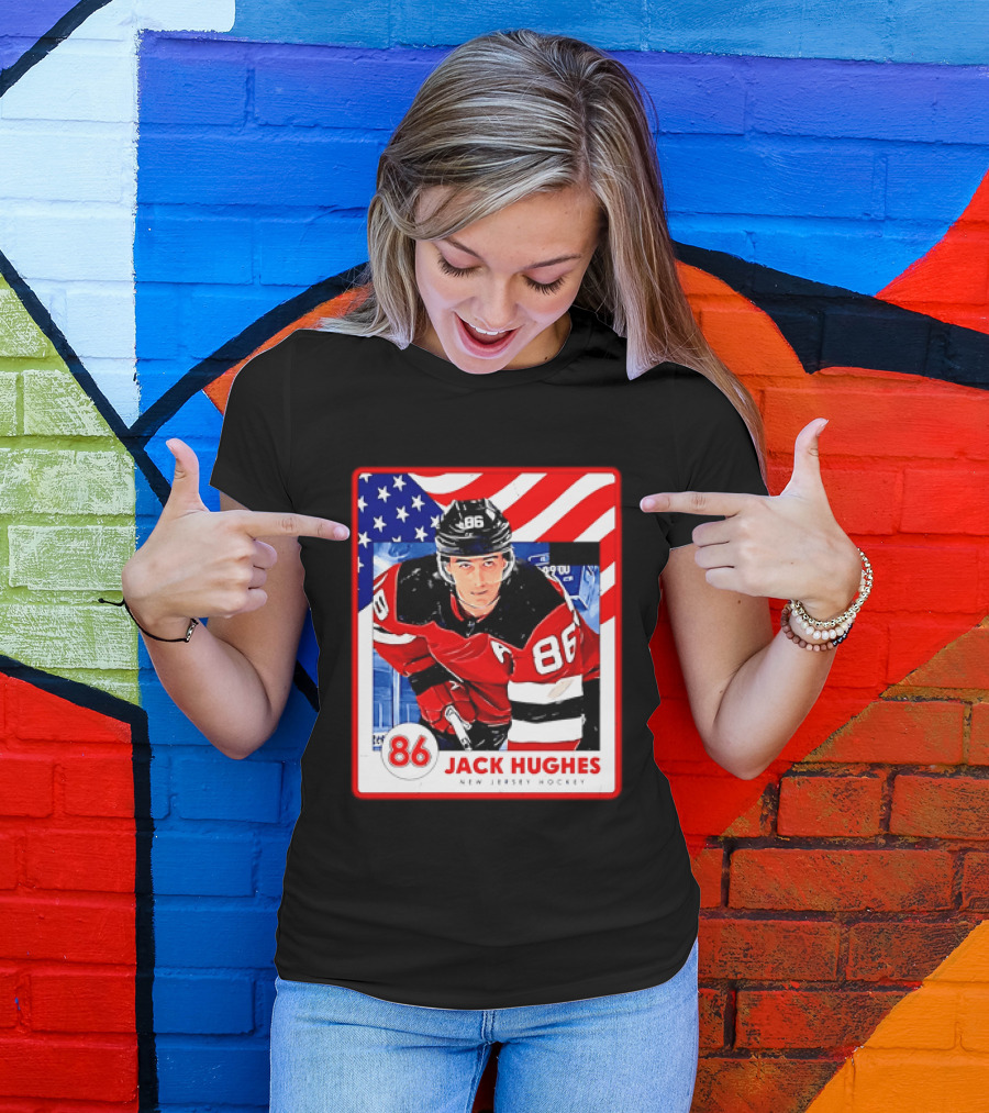 Jack Hughes 86 New Jersey Hockey American Flag T-Shirt