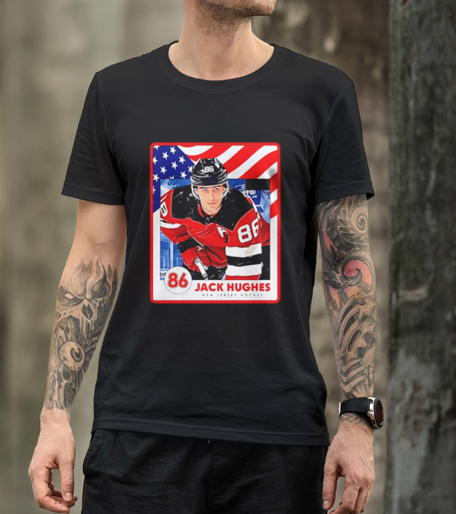 Jack Hughes 86 New Jersey Hockey American Flag T-Shirt