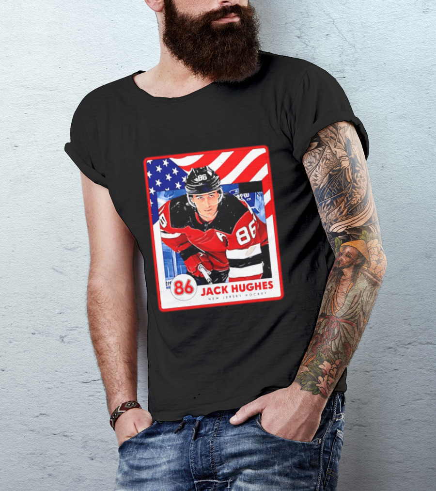 Jack Hughes 86 New Jersey Hockey American Flag T-Shirt