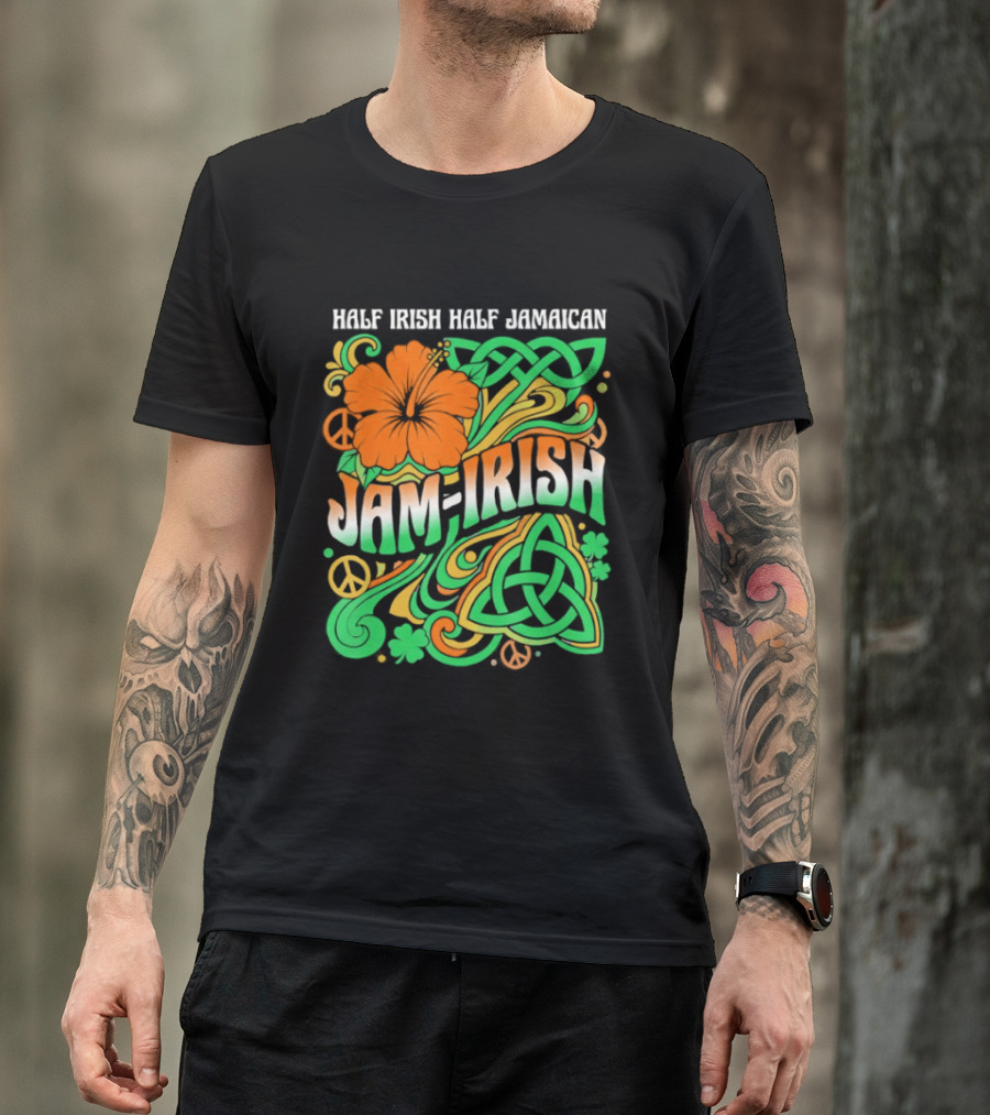 Jam Irish Half Irish Half Jamaican St Patrick's Day Hibiscus Celtic T-Shirt