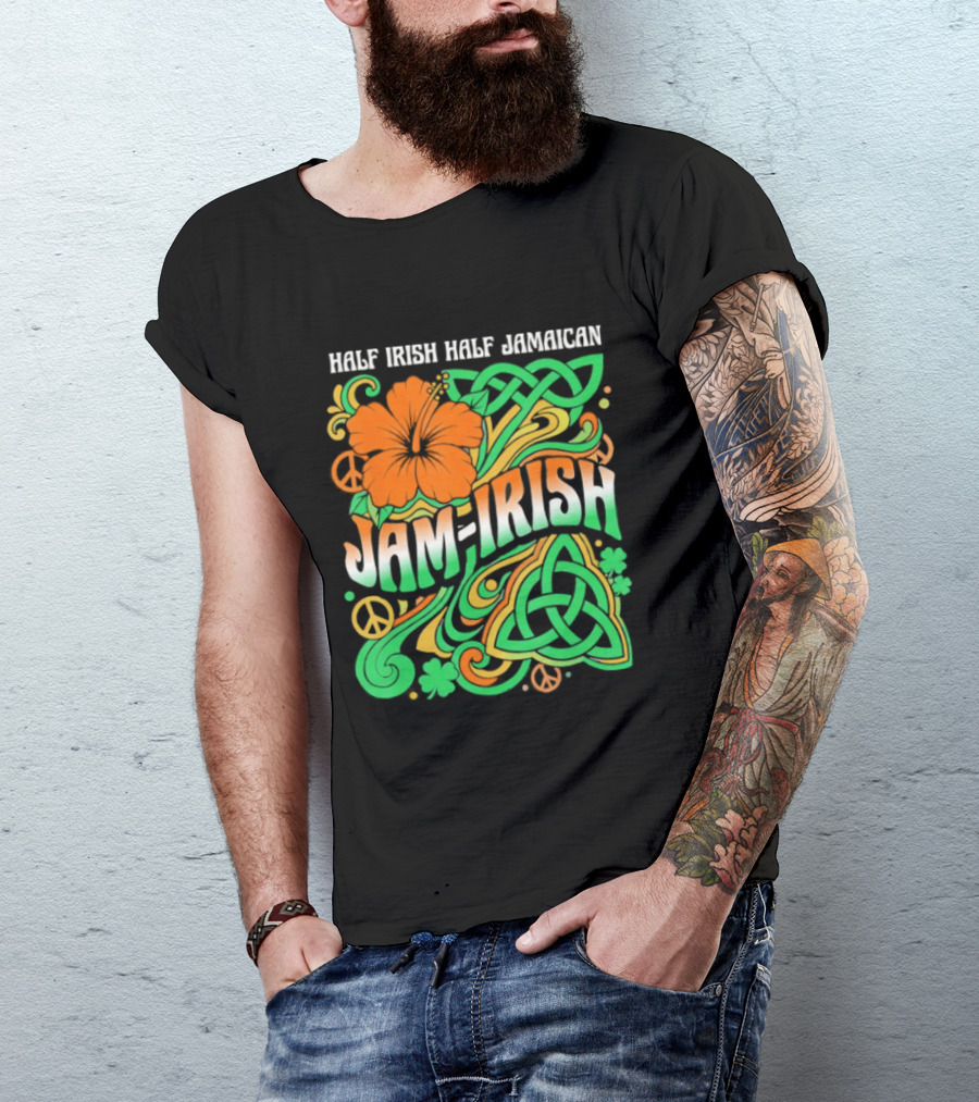 Jam Irish Half Irish Half Jamaican St Patrick's Day Hibiscus Celtic T-Shirt