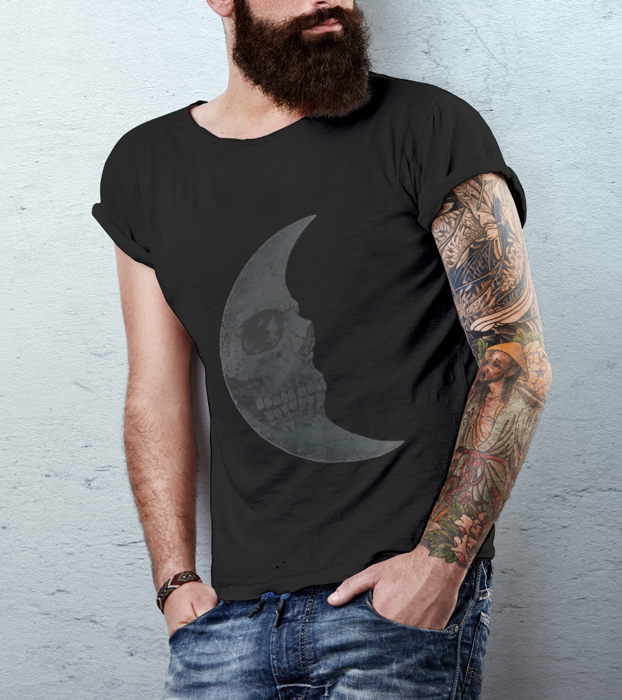 Lunar Crescent Skull Art Crescent Moon Skull T-Shirt