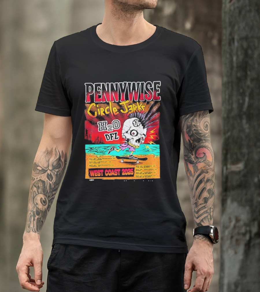 Pennywise Circle Jerks H2O DFL West Coast 2026 Tour San Francisco Sacramento Berkeley San Diego T-Shirt