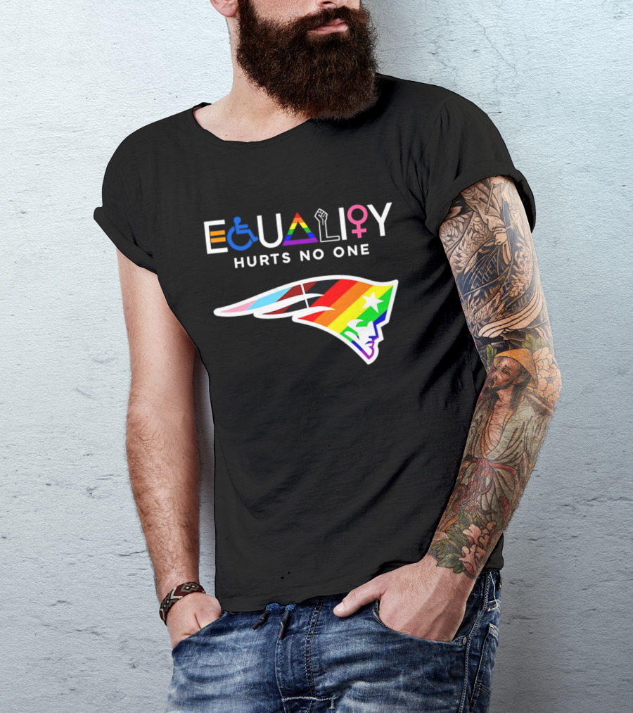 New England Patriots Equality Hurts No One Inclusive Pride Logos T-Shirt