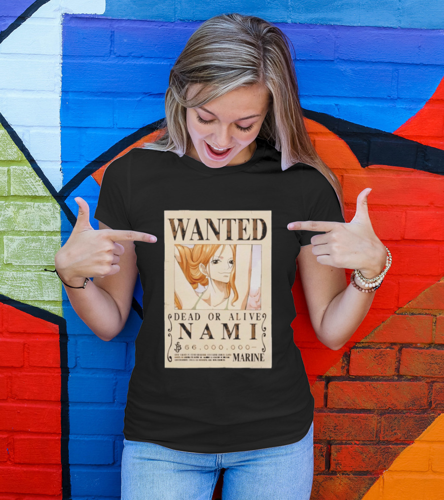 WANTED Dead Or Alive Nami 66,000,000 Beli One Piece Marine T-Shirt