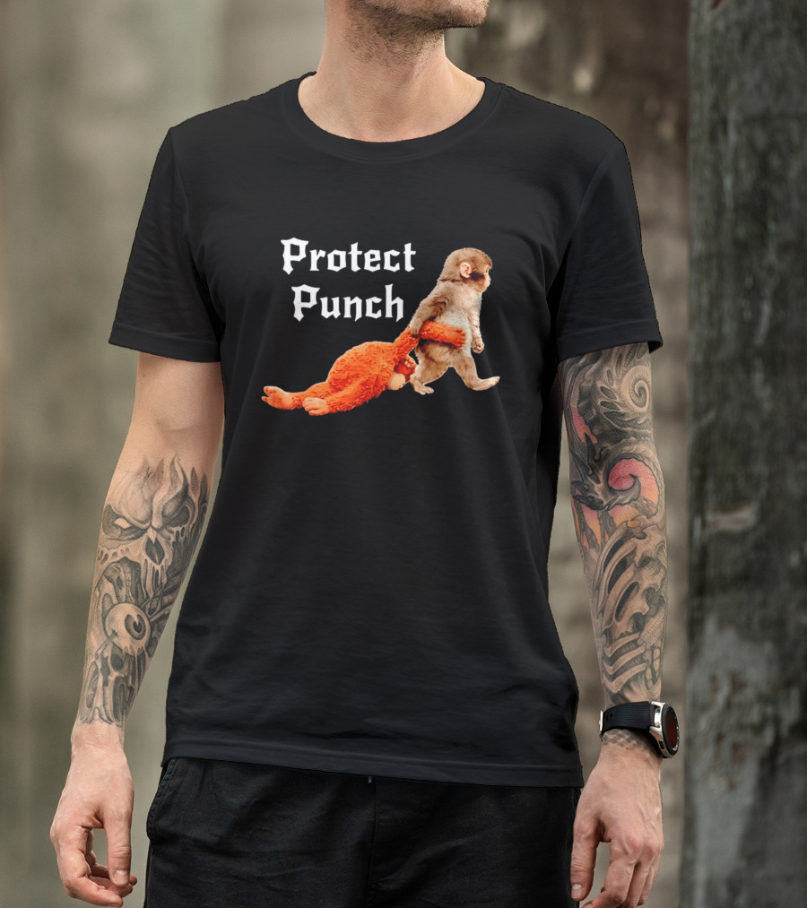 Protect Baby Monkey Punch Cute Cartoon Humor T-Shirt