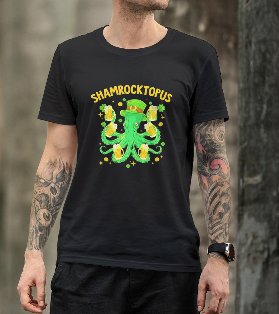 Shamrocktopus Octopus St Patrick's Day Beer Hat Shamrocks T-Shirt