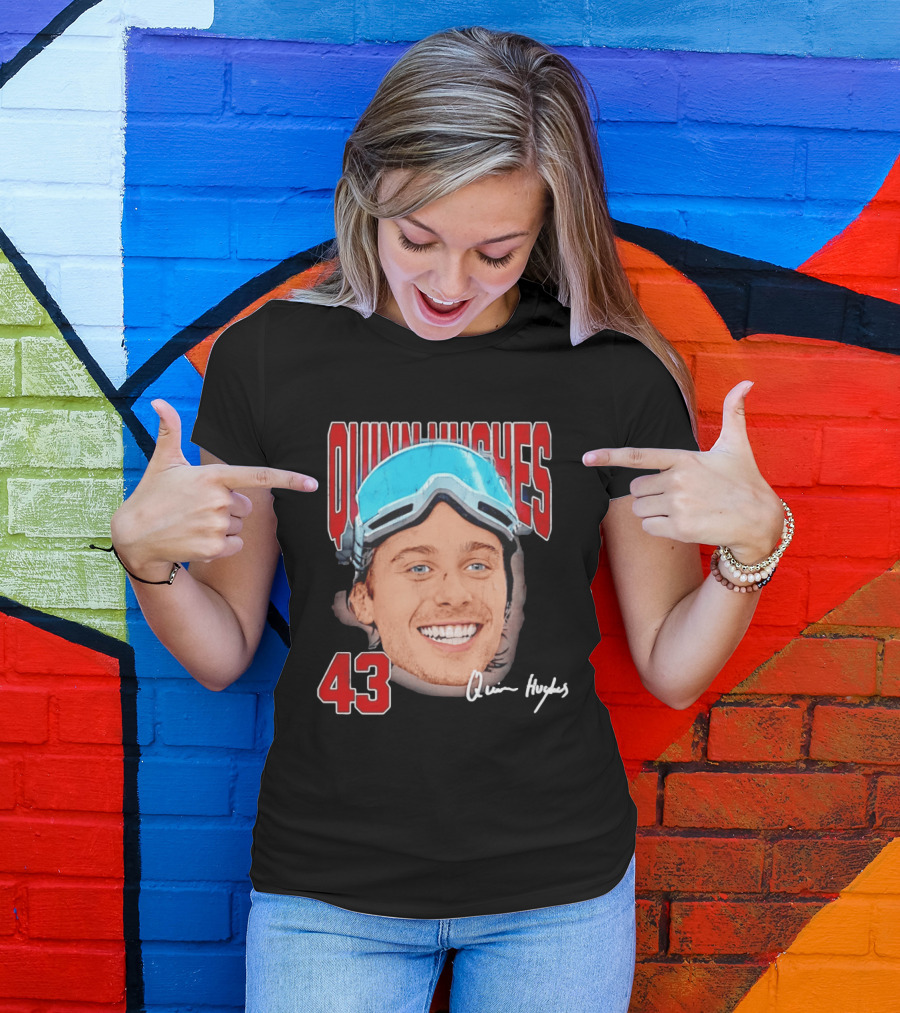 Quinn Hughes Big Head Goggles 43 Signature T-Shirt