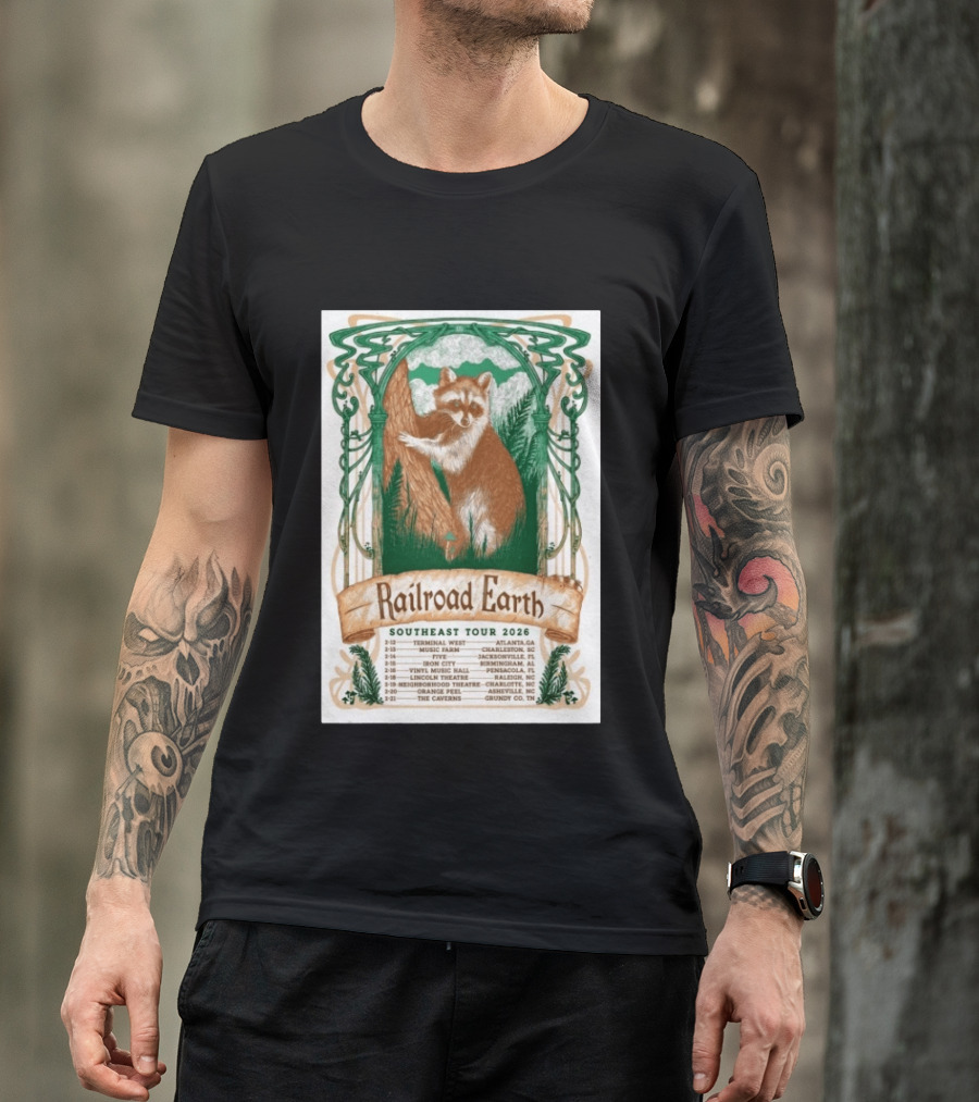 Railroad Earth Southeast Tour 2026 Dates And Locations With Raccoon Artistry T-Shirt