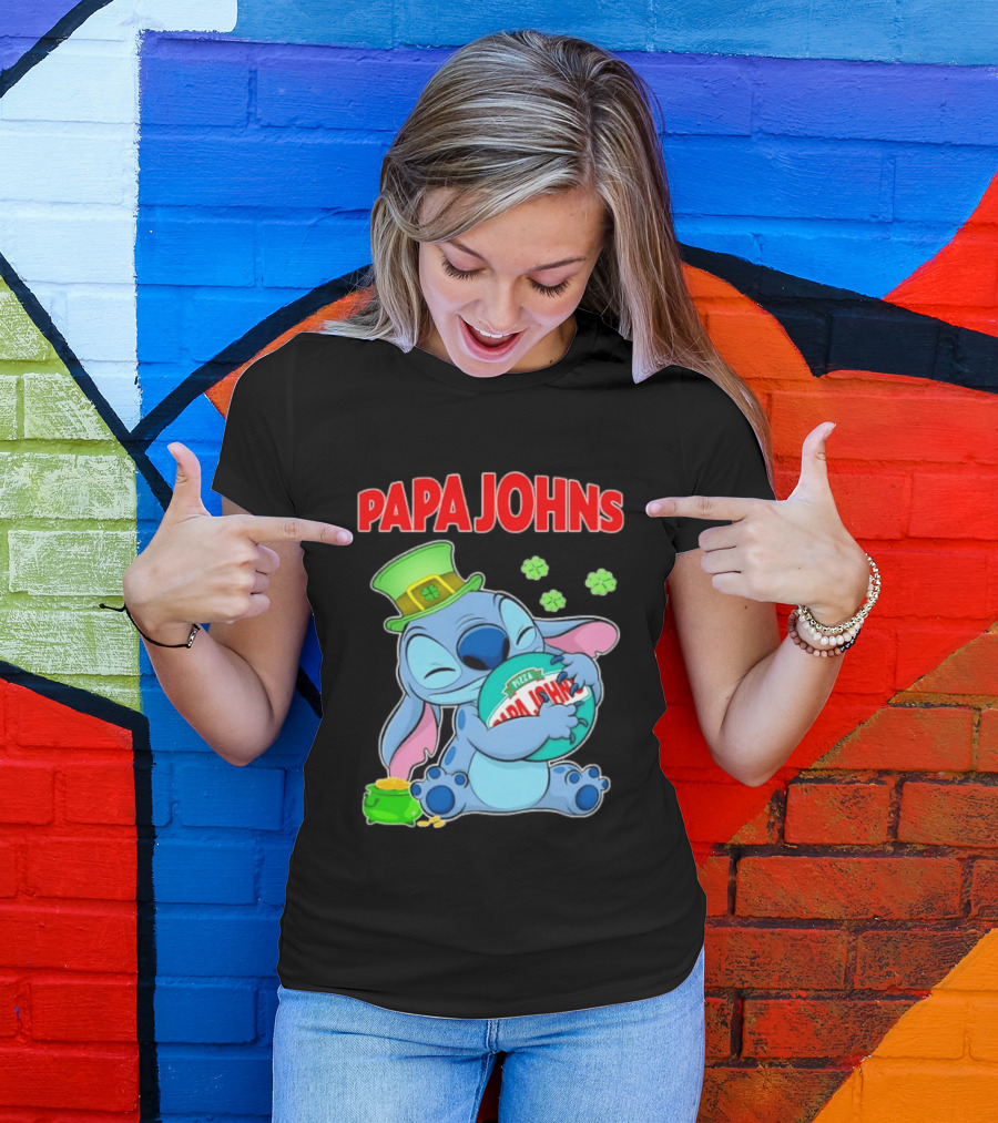 Papa Johns Stitch Pizza St Patricks Day Hug Clover T-Shirt