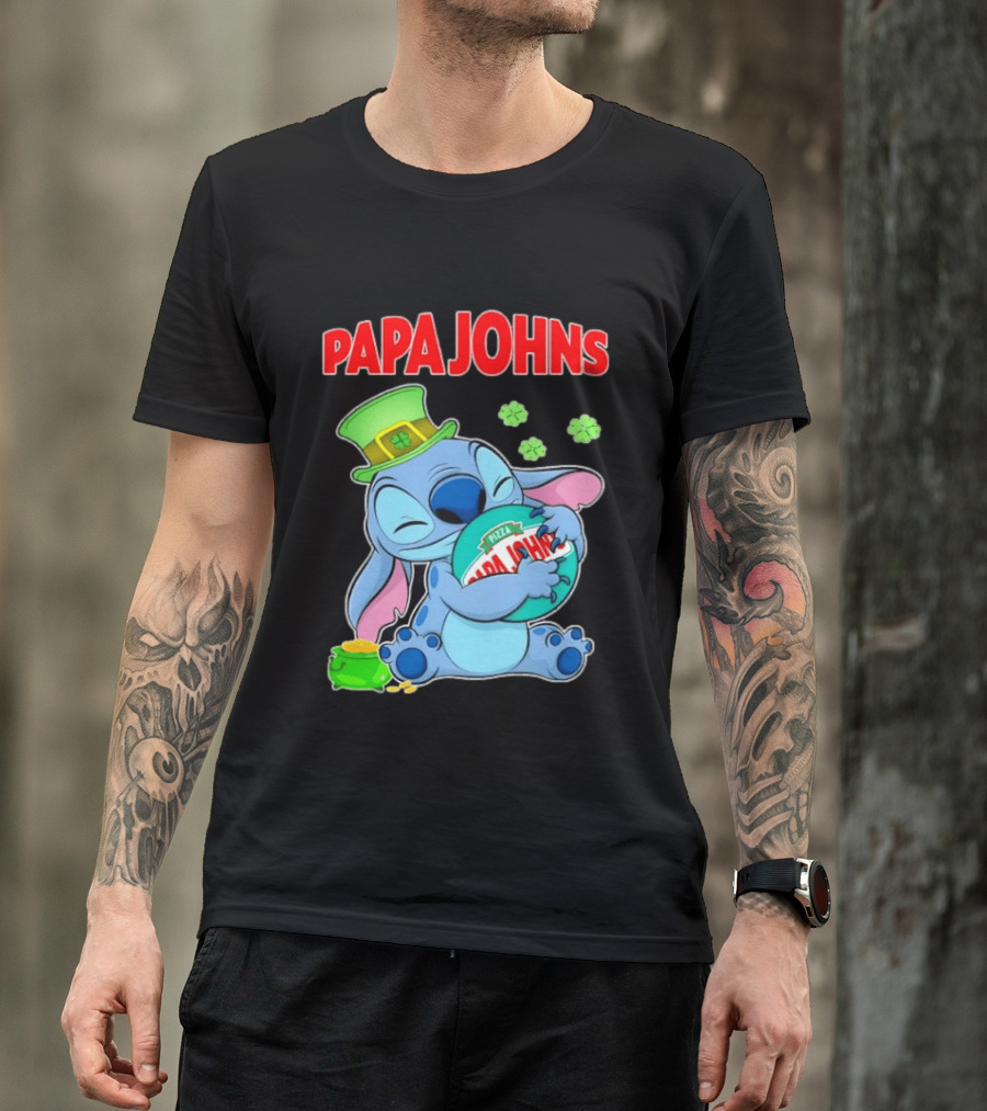 Papa Johns Stitch Pizza St Patricks Day Hug Clover T-Shirt