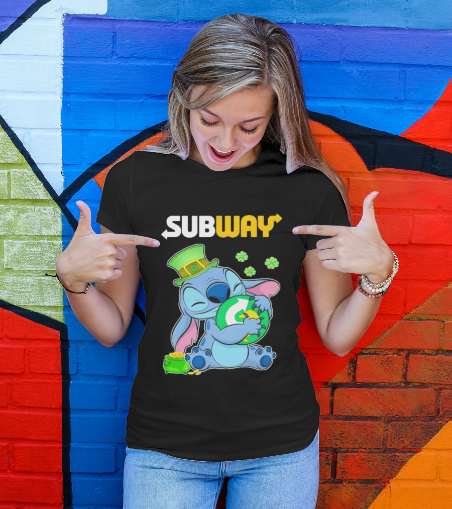 Subway St Patrick's Day Stitch Hugging Clover Coin T-Shirt
