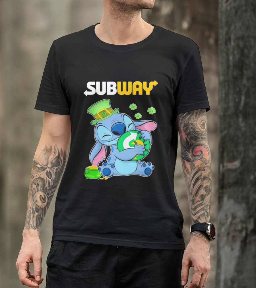 Subway St Patrick's Day Stitch Hugging Clover Coin T-Shirt