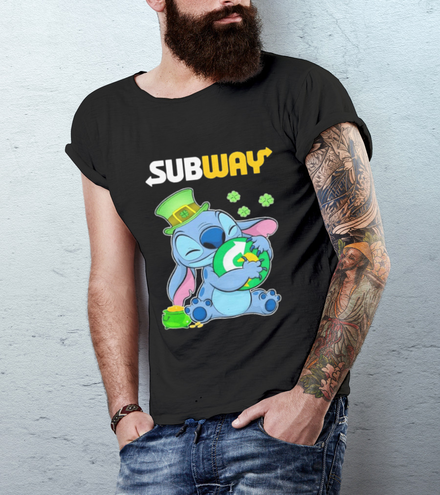 Subway St Patrick's Day Stitch Hugging Clover Coin T-Shirt