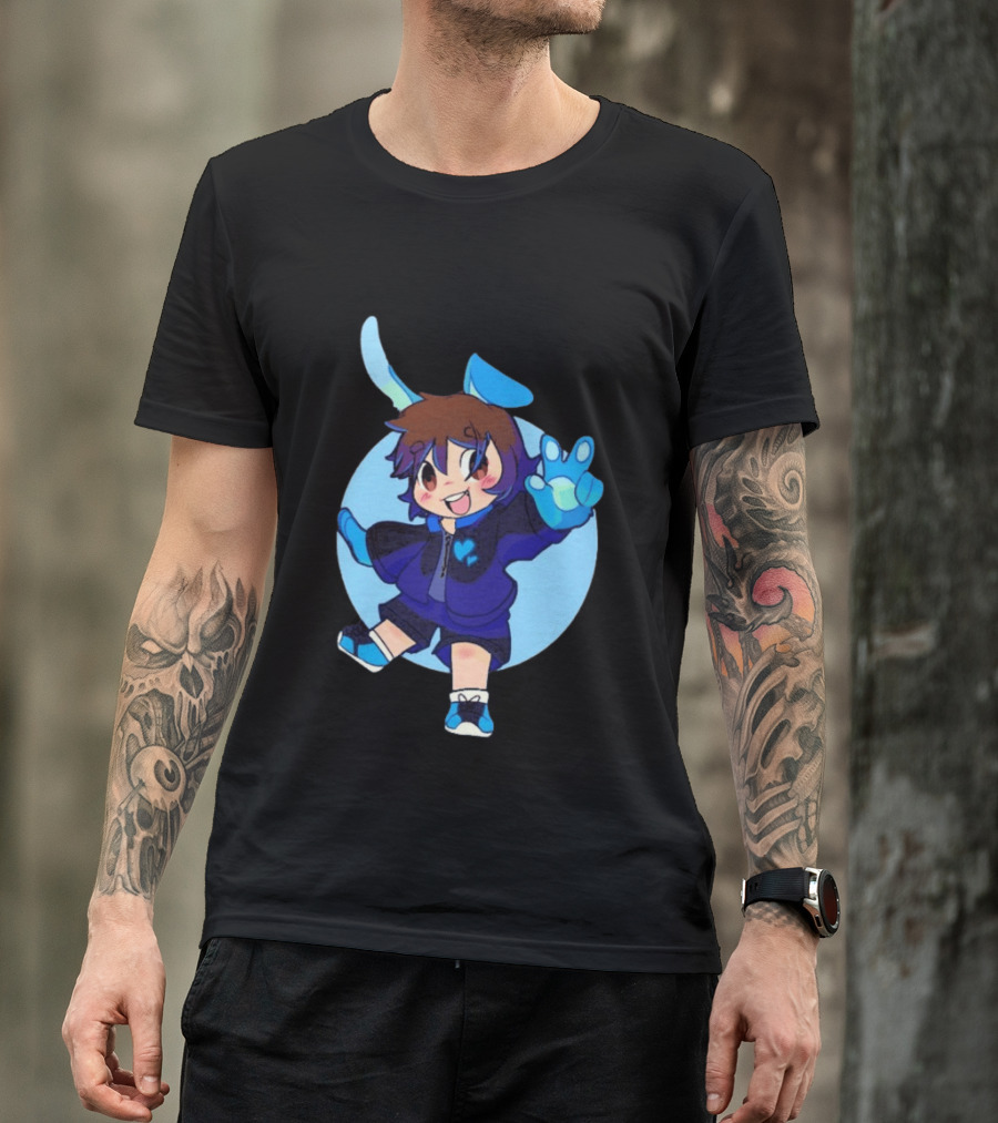 The8BitDrummer Bunny Blue Heart Cartoon Character With Bunny Ears And Sneakers T-Shirt