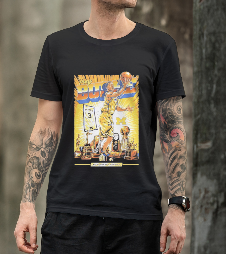 Trey Burke Michigan Wolverines Basketball Comic Style 3 M Jersey Trophy Collection T-Shirt