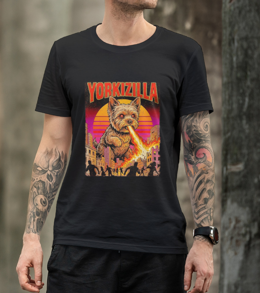 Yorkizilla Giant Yorkshire Terrier Monster Movie City Attack Scene T-Shirt