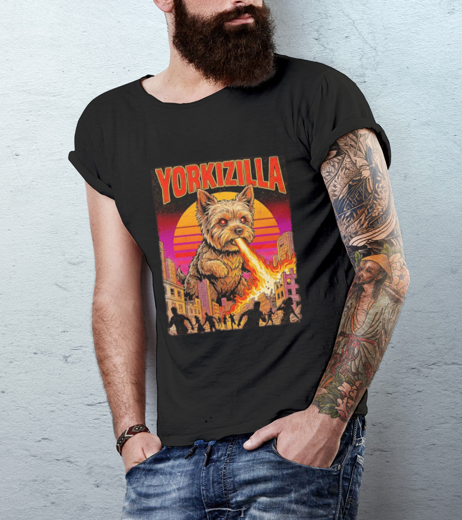 Yorkizilla Giant Yorkshire Terrier Monster Movie City Attack Scene T-Shirt