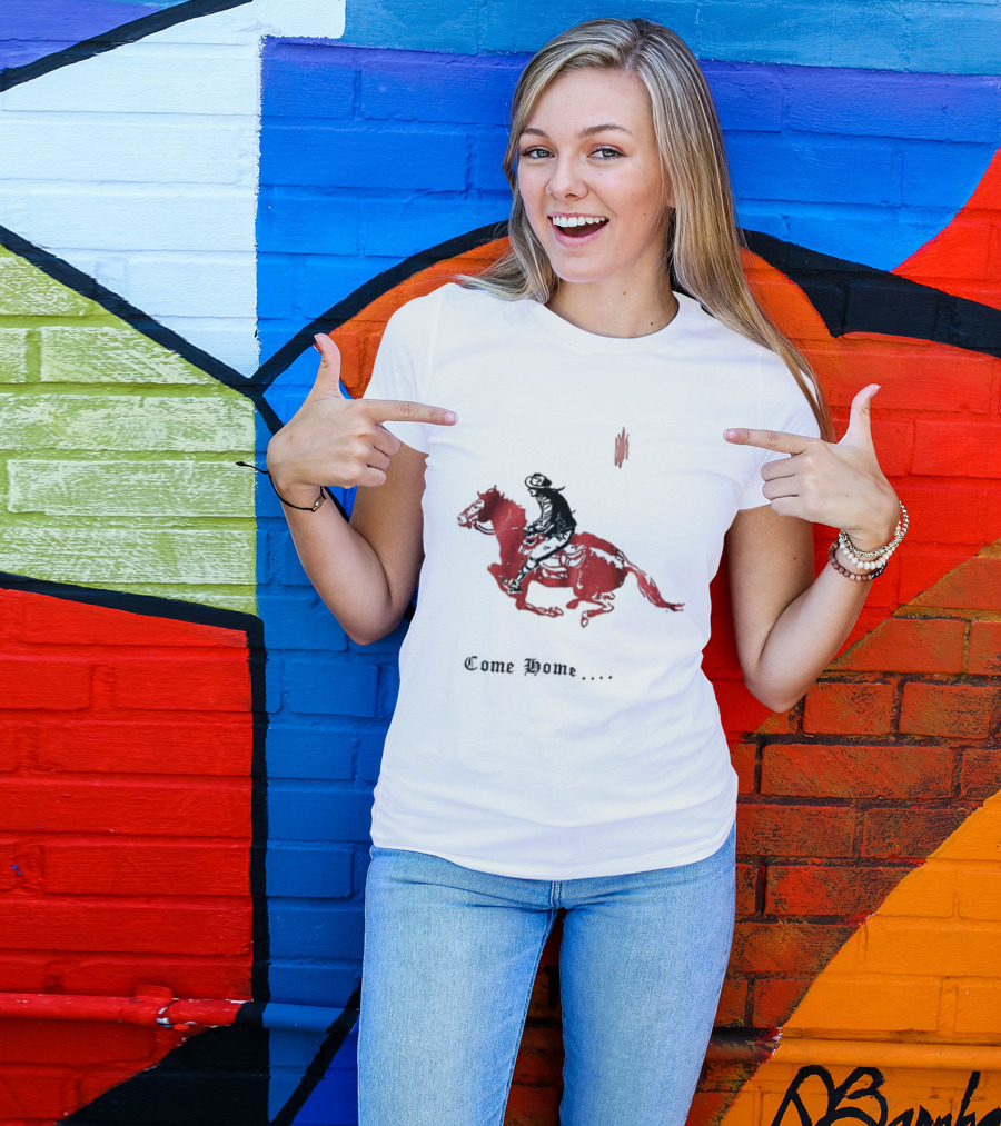 Come Home Cowboy Riding On Red Horse In Moonlit Night T-Shirt