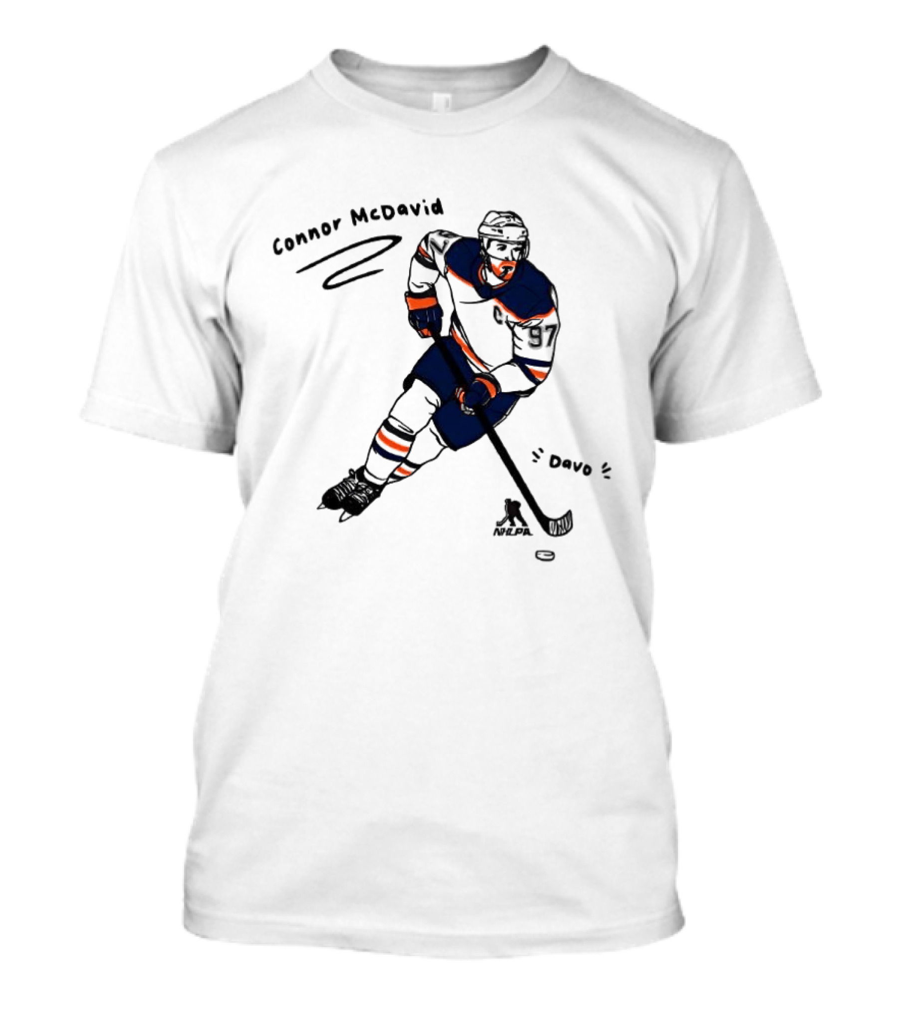 Connor McDavid Edmonton Oilers Hockey Davo Cartoon NHL Player Sketch T-Shirt