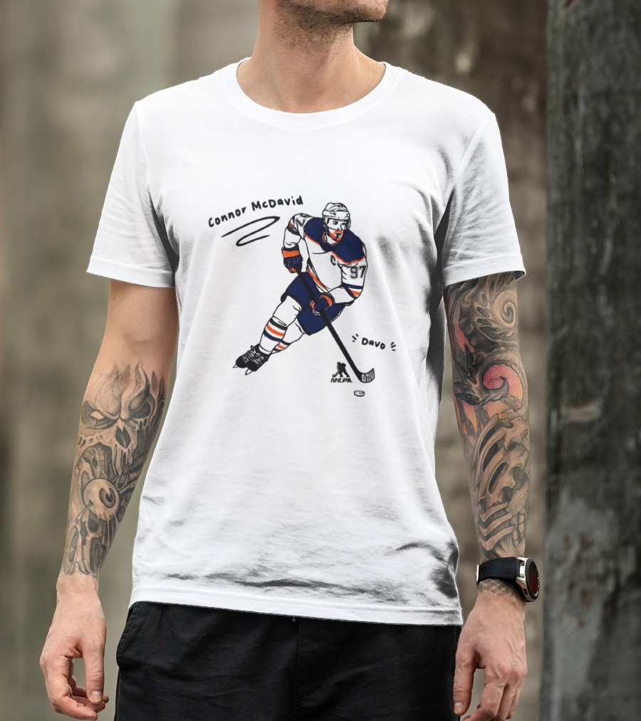 Connor McDavid Edmonton Oilers Hockey Davo Cartoon NHL Player Sketch T-Shirt